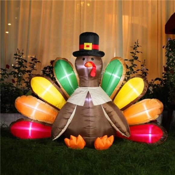 5ft Height Thanksgiving Inflatable LED Lighted Turkey with Colorful Tail